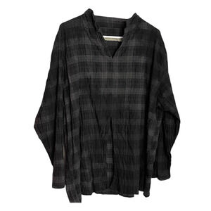 Cynthia Ashby Lagenlook Tunic Blouse Womens 1X/2X Black‎ Gray Plaid Split Front